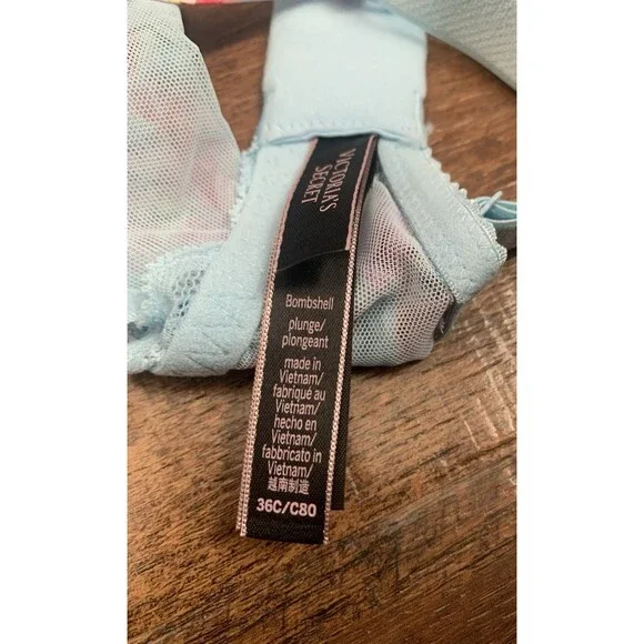 Victorias Secret 36C Bra Floral Bombshell Plunge Padded Underwire Bling Straps - Picture 4 of 4